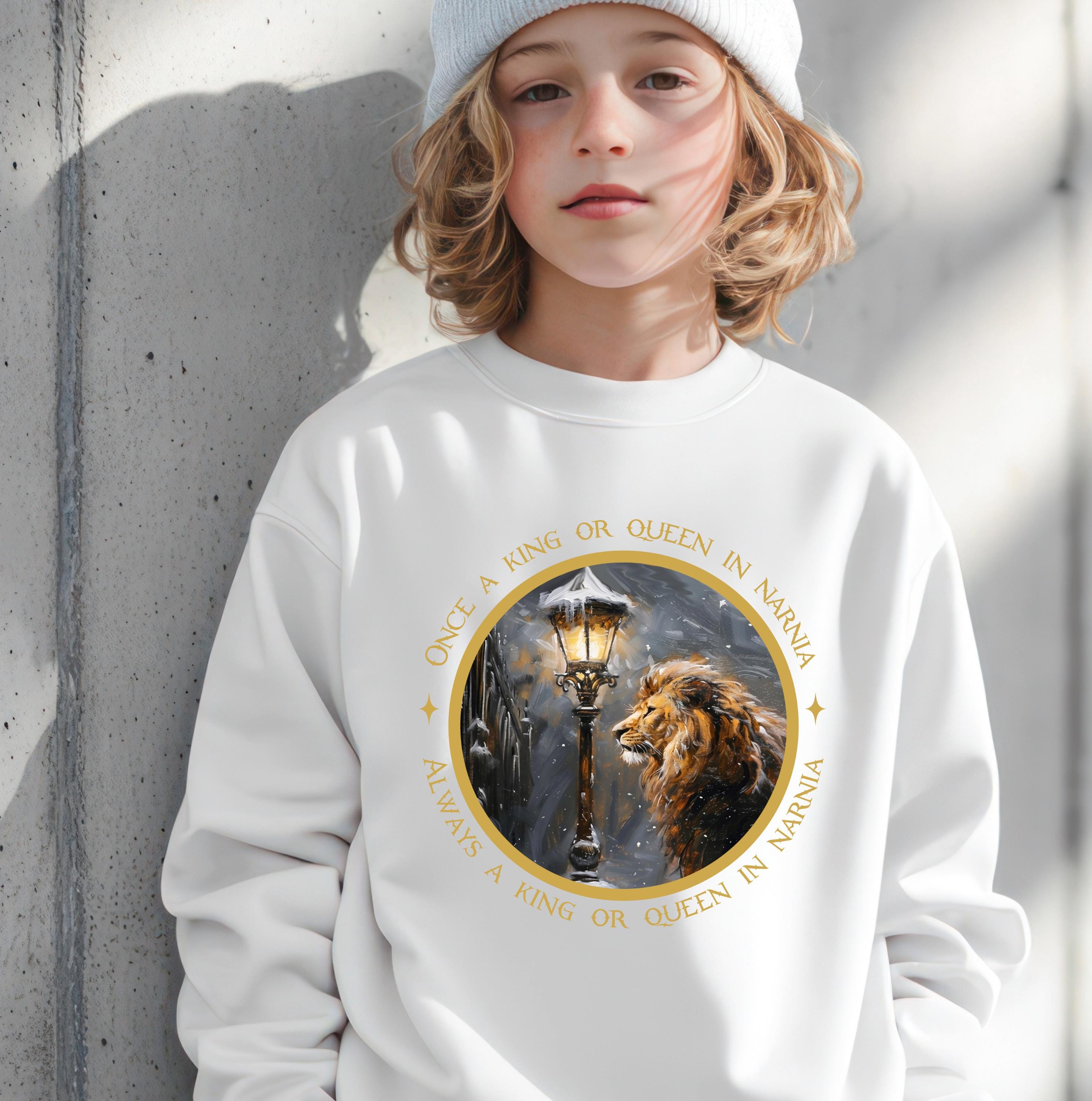 Narnia Sweatshirt Kids & Adults – “Once a King or Queen in Narnia” Lion Jumper – Book Lover