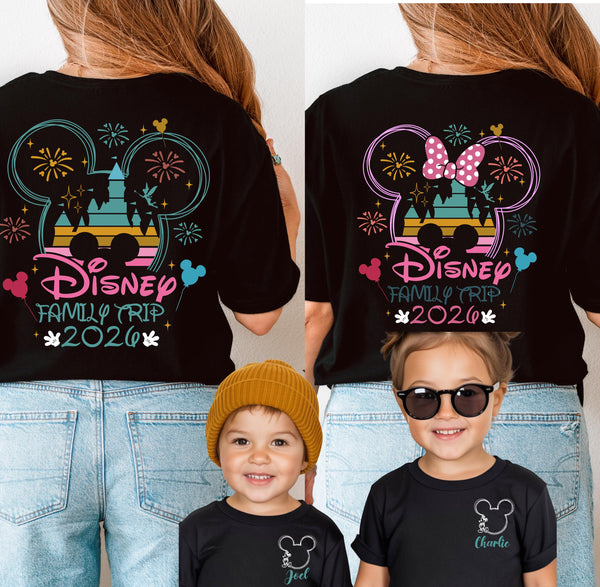 Disney Trip 2026 Family Tshirts – Mickey or Minnie Disneyland T-Shirts - Personalised Group Matching Holiday