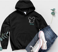 Personalised Disney Hoodie – Mickey or Minnie Back Design | Family Holiday Matching | Custom Name