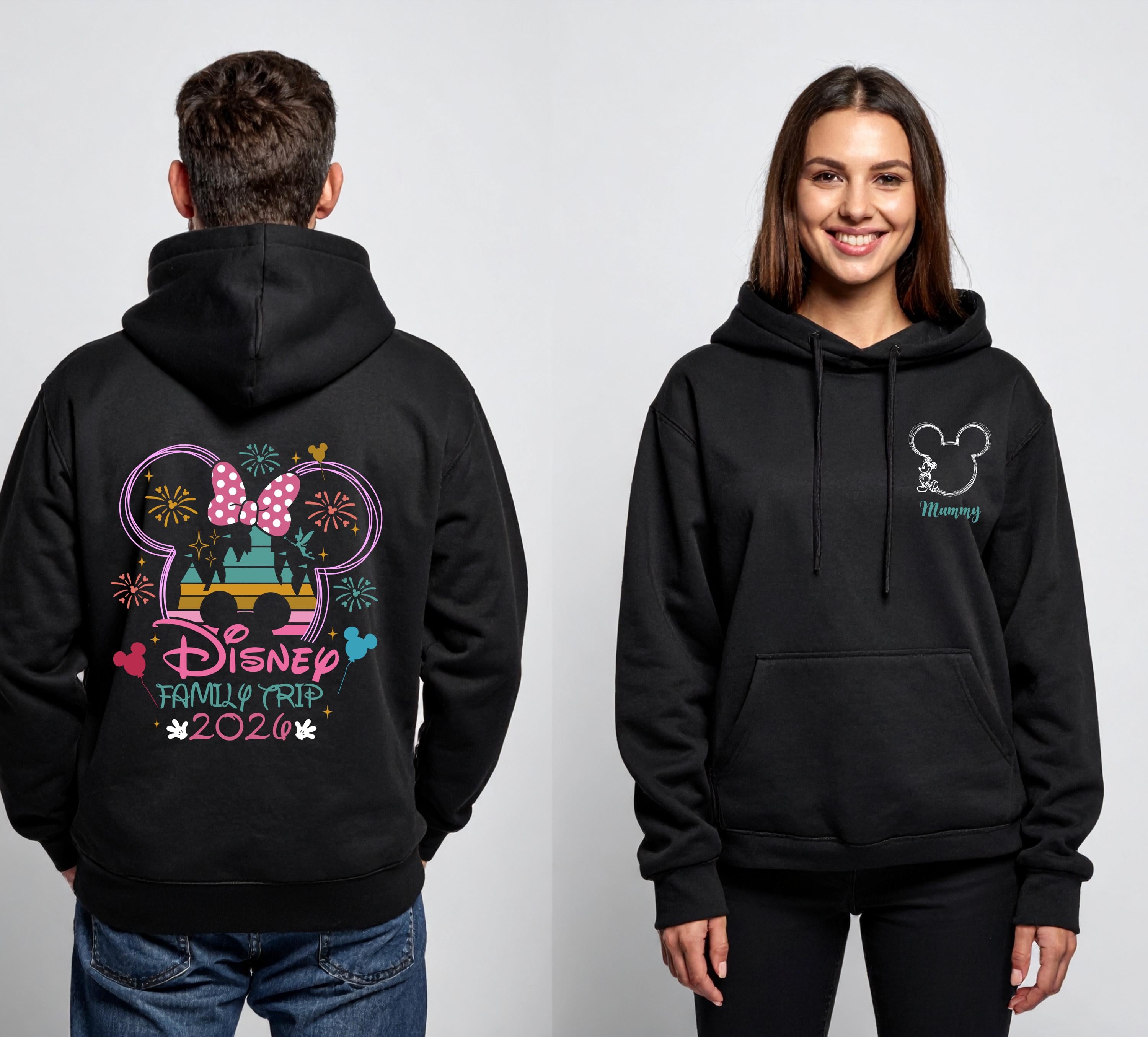 Personalised Disney Hoodie – Mickey or Minnie Back Design | Family Holiday Matching | Custom Name