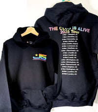 JLS 2025 Tour Hoodie: The Club Is Alive, Rainbow Sparkle Glitter Effect Logo
