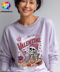 Funny Valentine's Sweatshirt - 'Just Waiting for My Valentine' Skeleton Graphic Tee, Perfect for Singles, Available in S to 5XL