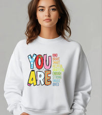 You Are Enough Affirmation Sweatshirt | Positive Message Jumper for Kids | Teacher & Mom Encouragement Top | Kindness Confidence Gift