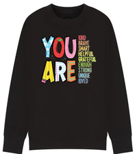 You Are Enough Affirmation Sweatshirt | Positive Message Jumper for Kids | Teacher & Mom Encouragement Top | Kindness Confidence Gift