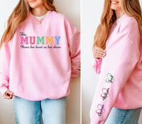 This Mummy Wears Her Heart on Her Sleeve – Personalised Mum Sweatshirt – Custom Names – Mother’s Day Gift