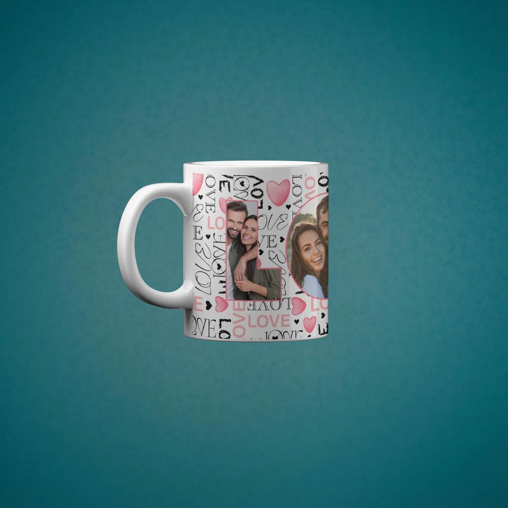 Personalised Valentine Photo Mug – Custom LOVE Mug with 4 Photos – Romantic Gift for Him or Her
