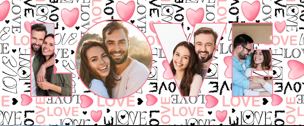 Personalised Valentine Photo Mug – Custom LOVE Mug with 4 Photos – Romantic Gift for Him or Her