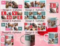 Personalised Valentine Photo Mug – Custom picture Mug with up to 8 Photos – Romantic Gift for Him or Her