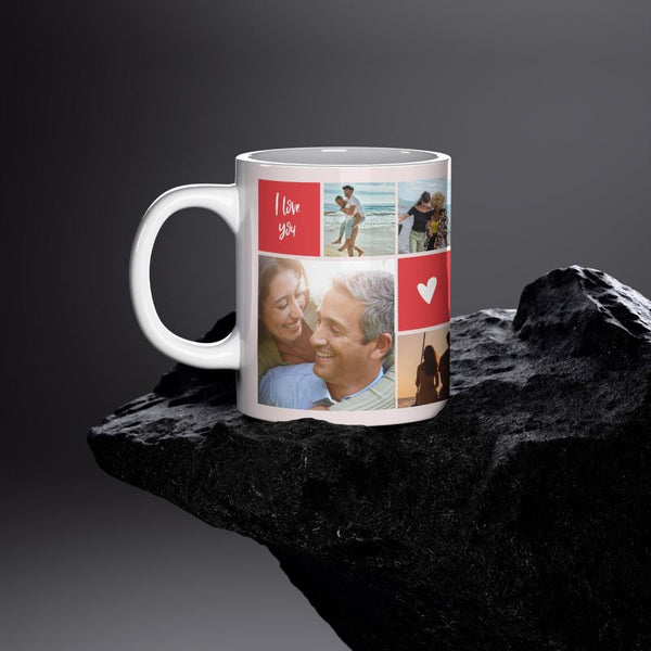 Personalised Valentine Photo Mug – Custom picture Mug with up to 8 Photos – Romantic Gift for Him or Her