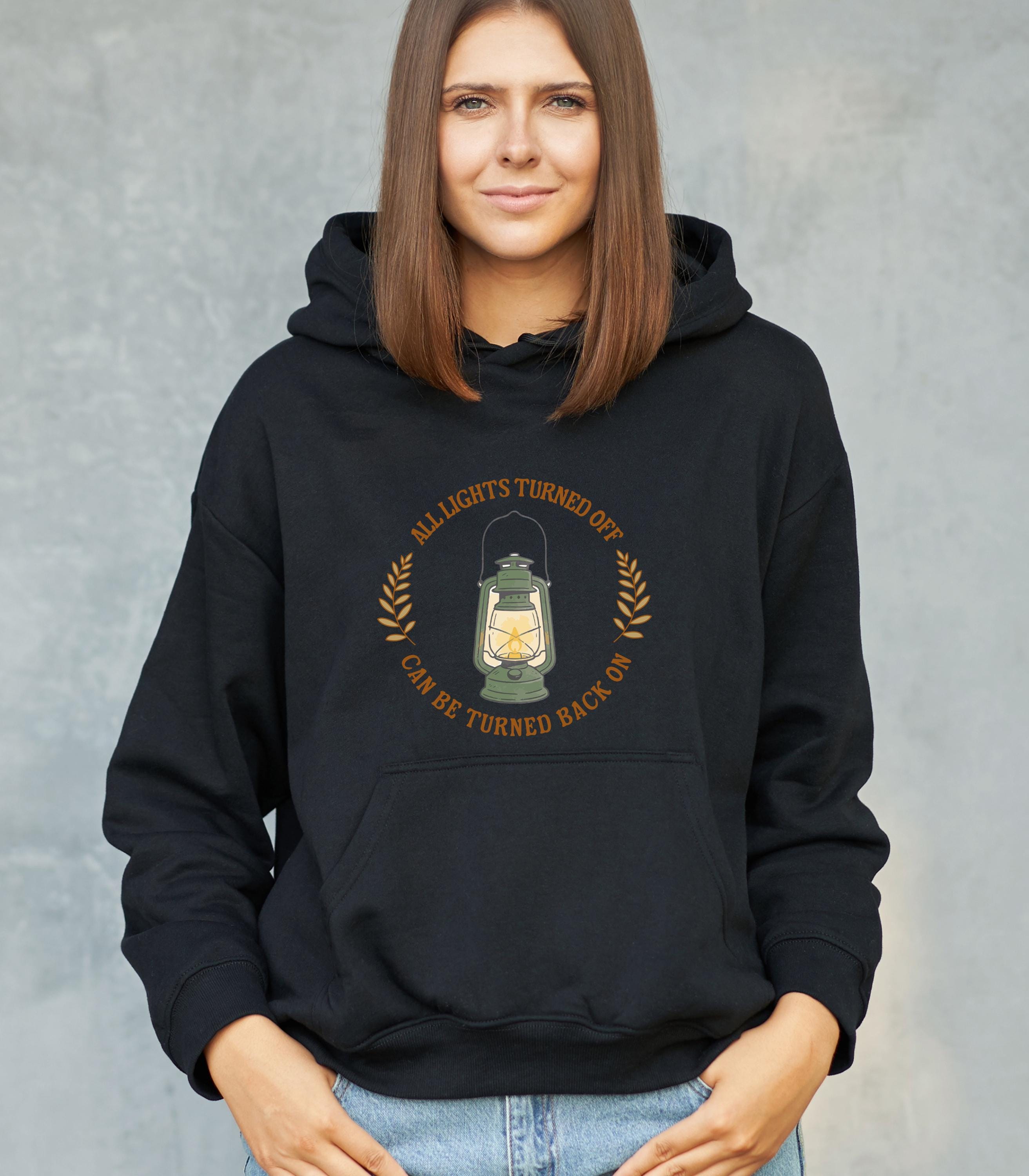 Noah Kahan Inspired hoodie | 'All Lights Turned Off Can Be Turned Back On' Lantern Hood | Sleeve detail