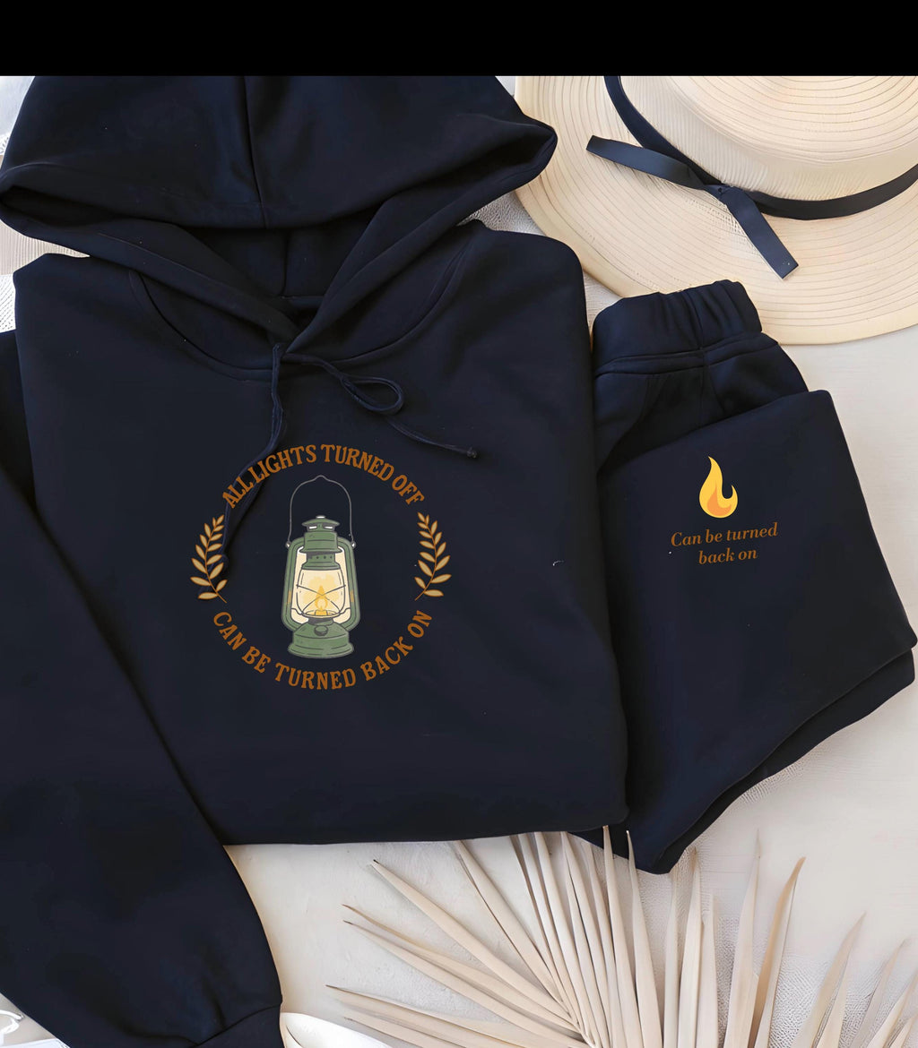 Noah Kahan Inspired hoodie | 'All Lights Turned Off Can Be Turned Back On' Lantern Hood | Sleeve detail