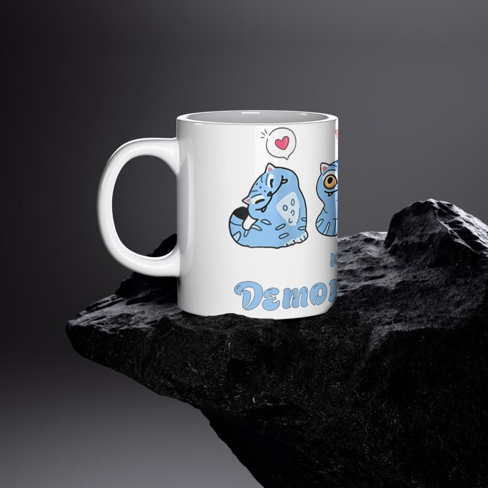 Kpop Demon Hunters Derpy tiger Mug – Blue cat 11oz cup for anime Fans & Cat Lovers