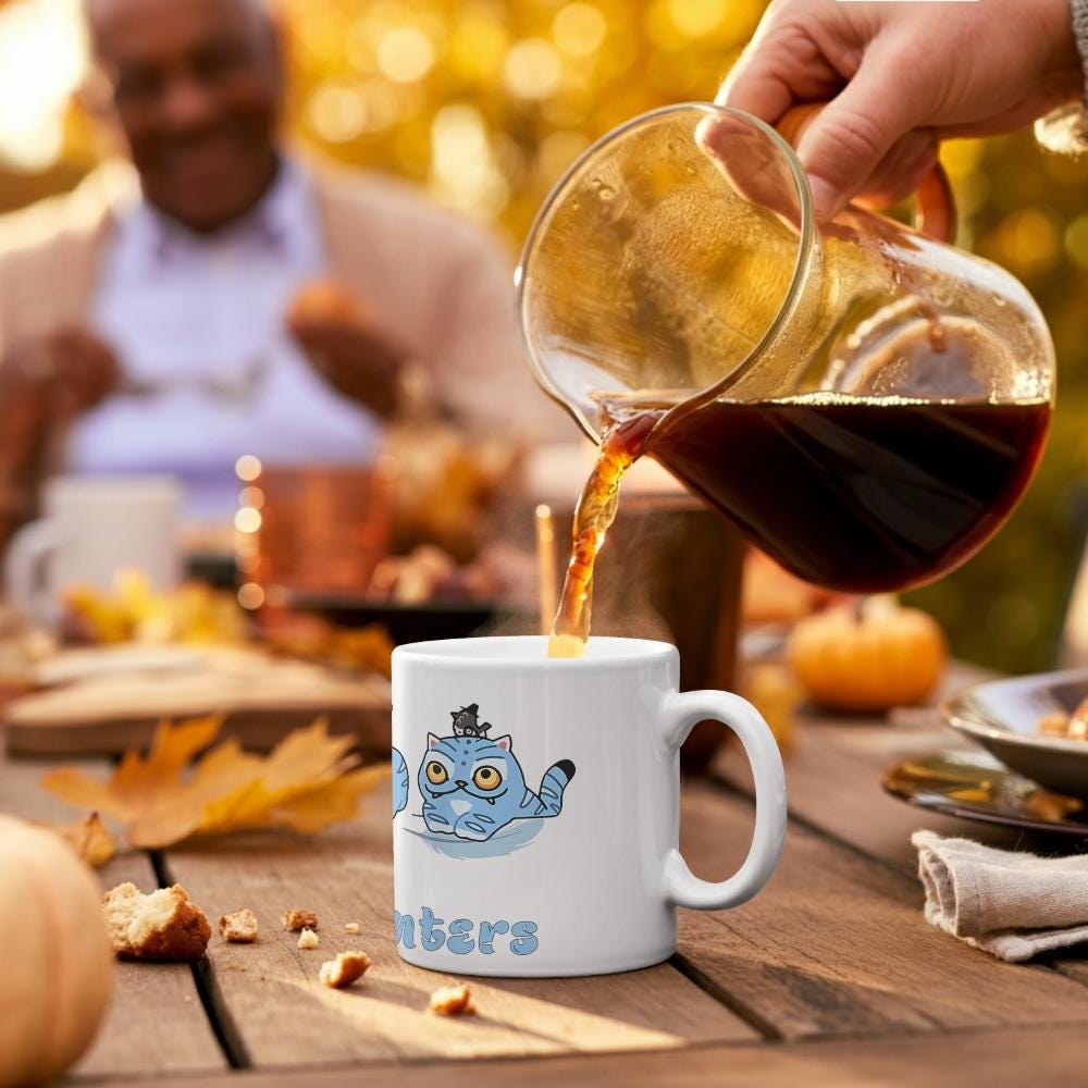 Kpop Demon Hunters Derpy tiger Mug – Blue cat 11oz cup for anime Fans & Cat Lovers