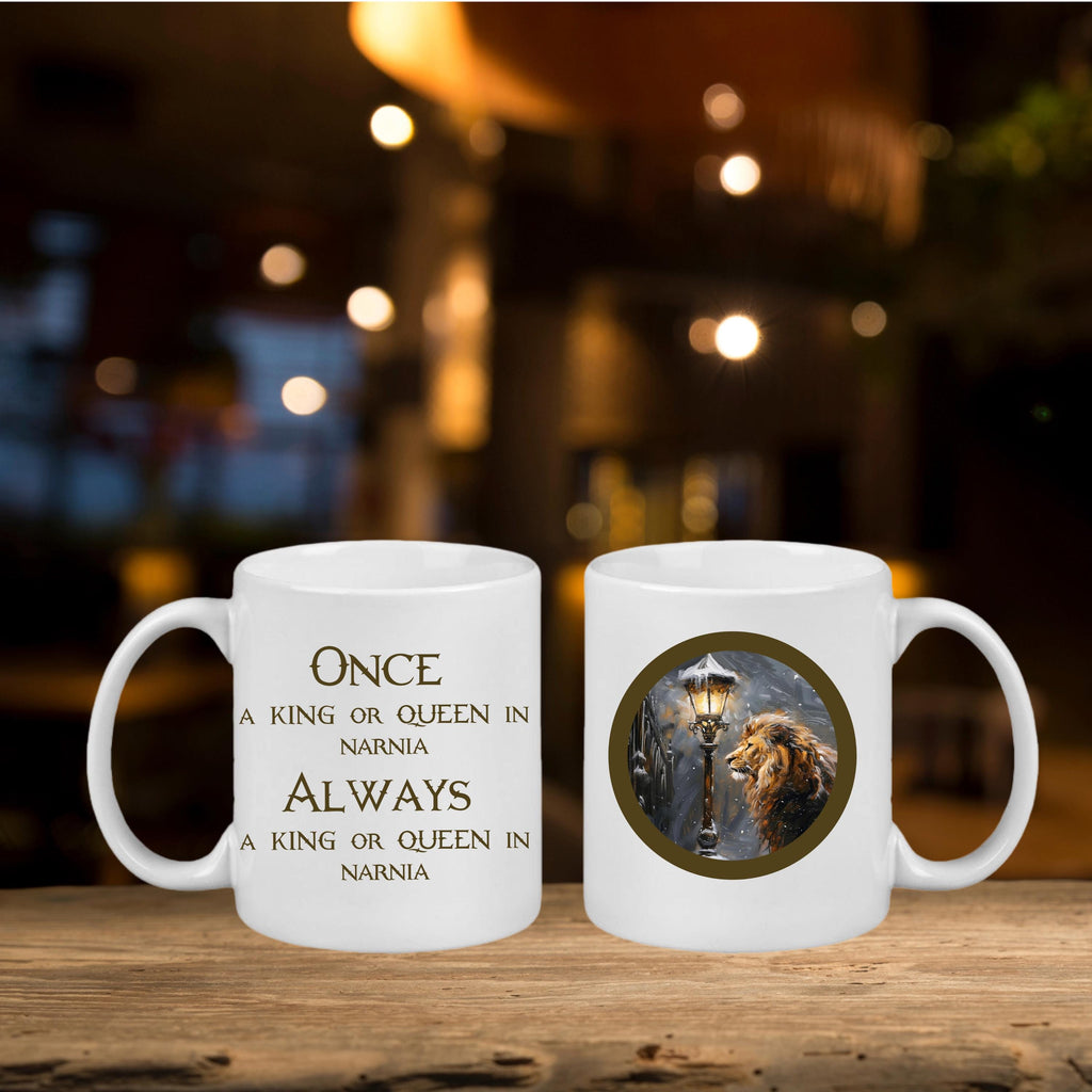 Narnia Inspired Mug | Aslan & Lamppost Design | "Once a King or Queen in Narnia" Quote | Gift for Book Lovers