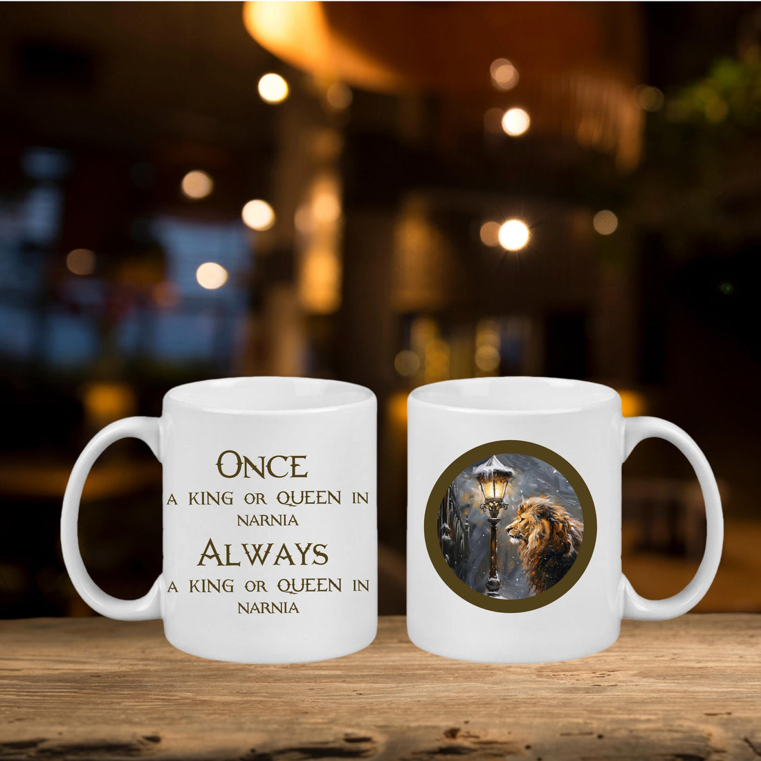 Narnia Inspired Mug | Aslan & Lamppost Design | "Once a King or Queen in Narnia" Quote | Gift for Book Lovers