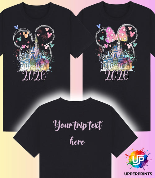 2026 Disney Trip Personalised T-Shirt | Mickey or Minnie Design | Matching Family & Group Shirts