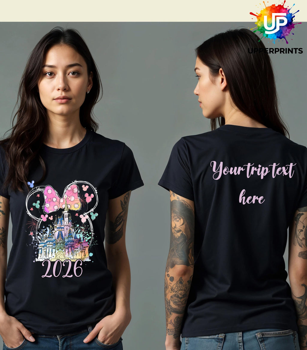 2026 Disney Trip Personalised T-Shirt | Mickey or Minnie Design | Matching Family & Group Shirts