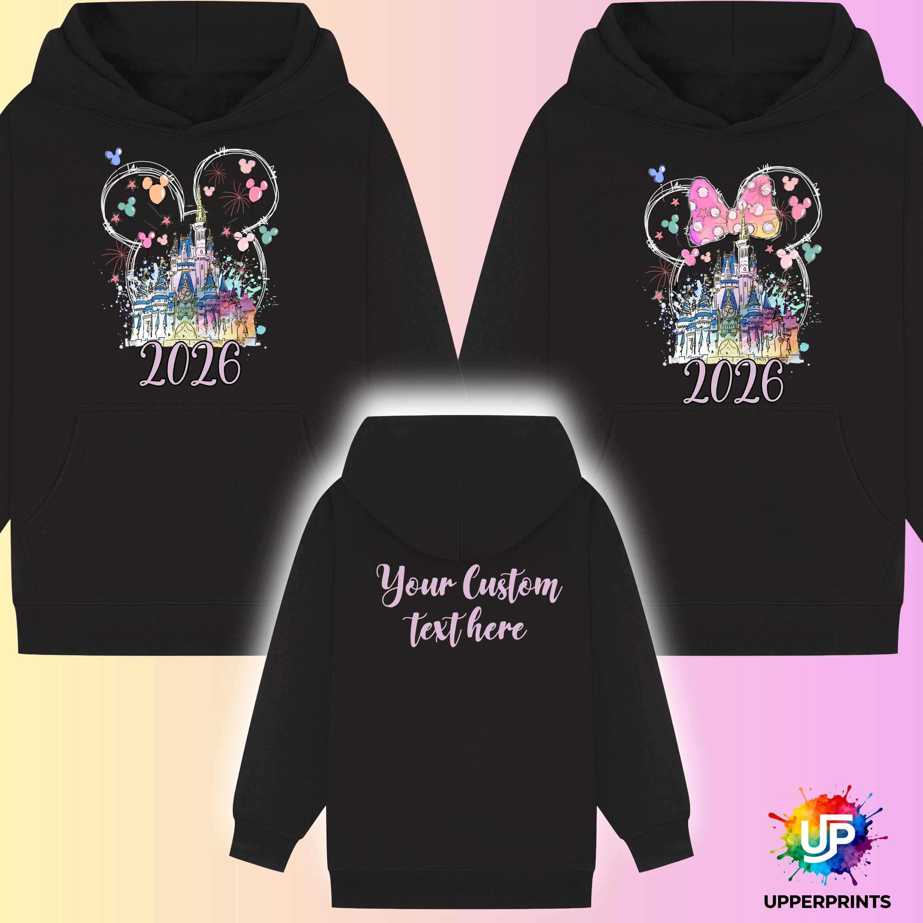 2026 Disney Trip Personalised Hoodie | Mickey or Minnie Design | Matching Family & Group tops