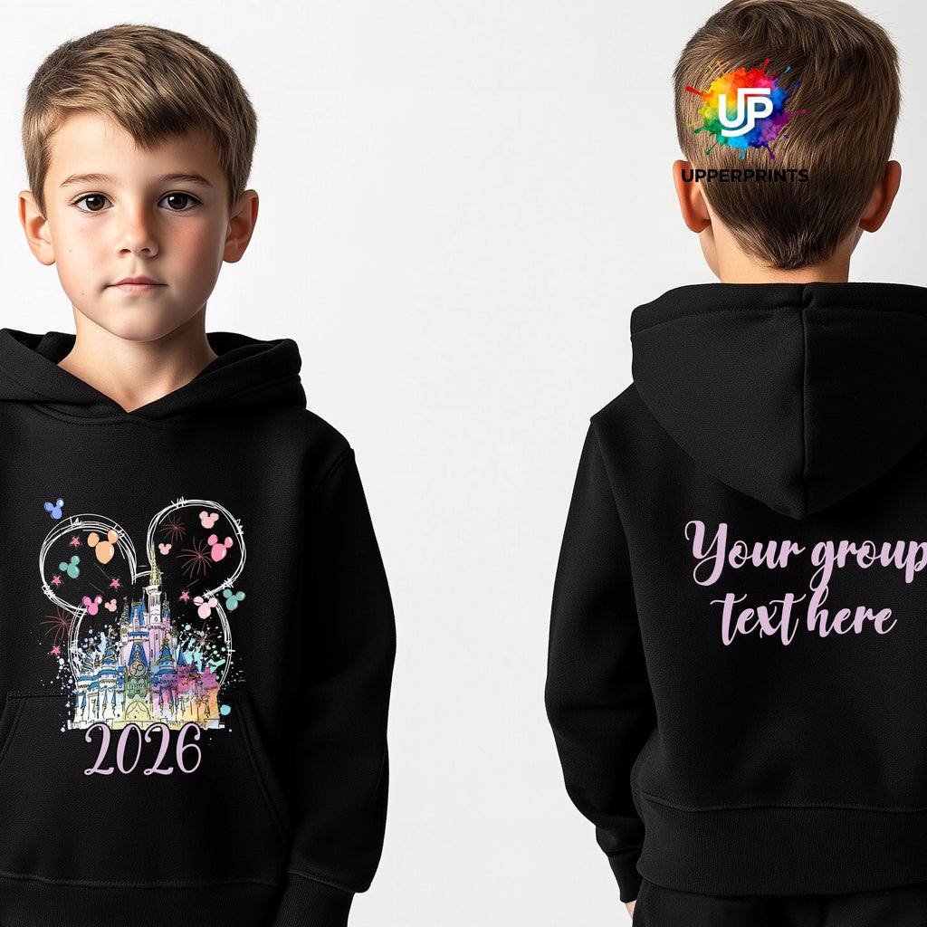 2026 Disney Trip Personalised Hoodie | Mickey or Minnie Design | Matching Family & Group tops