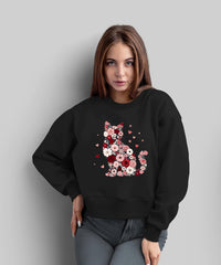 Floral Cat Sweatshirt, Cat Lover Jumper, Flower Kitty Design, Cozy Sweater, Gift for Cat Mum, Sizes S–5XL