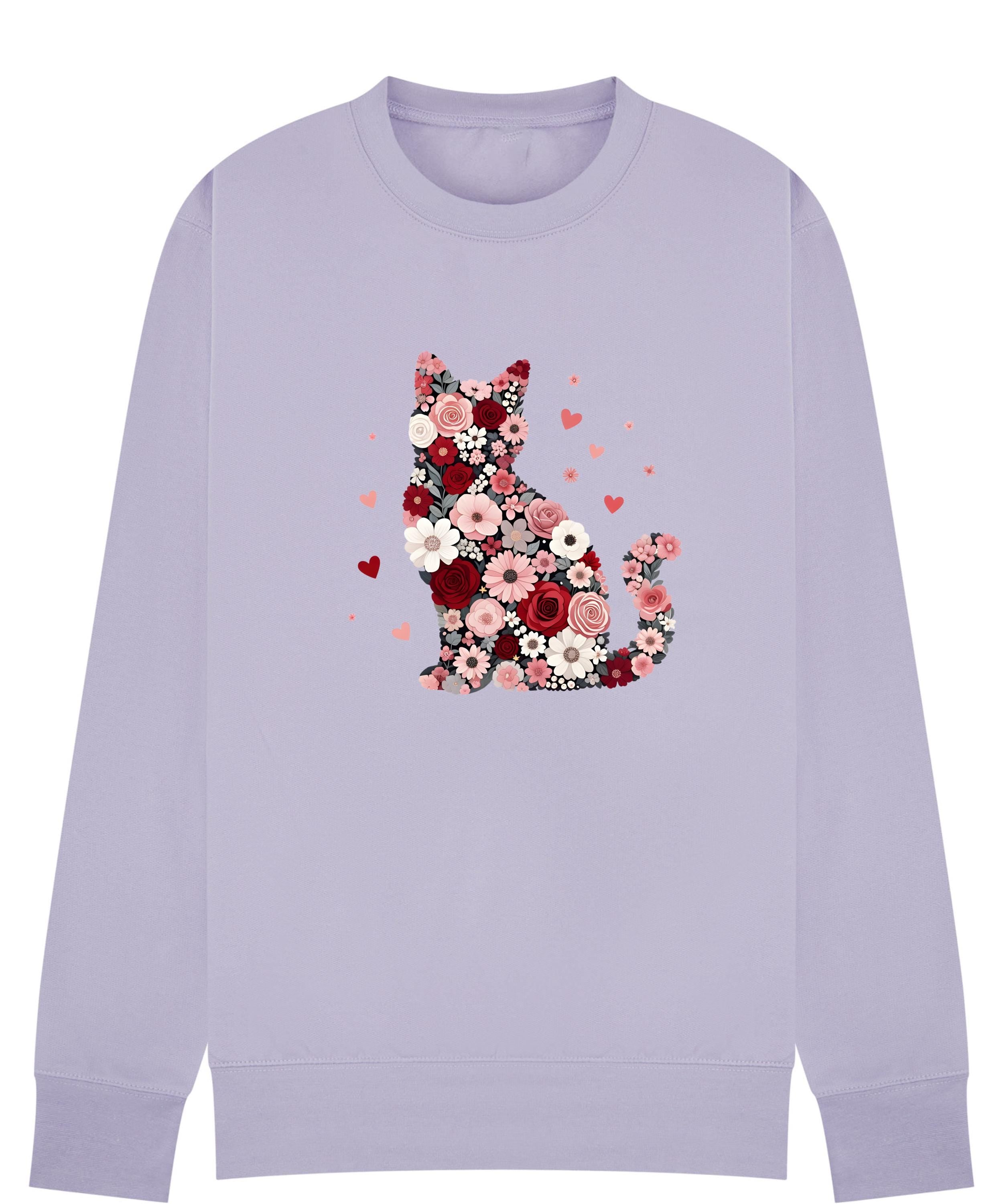 Floral Cat Sweatshirt, Cat Lover Jumper, Flower Kitty Design, Cozy Sweater, Gift for Cat Mum, Sizes S–5XL