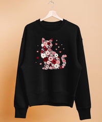 Floral Cat Sweatshirt, Cat Lover Jumper, Flower Kitty Design, Cozy Sweater, Gift for Cat Mum, Sizes S–5XL
