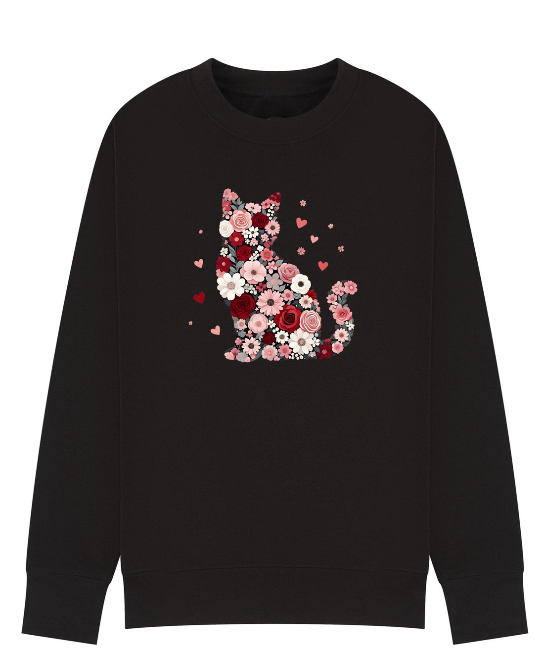 Floral Cat Sweatshirt, Cat Lover Jumper, Flower Kitty Design, Cozy Sweater, Gift for Cat Mum, Sizes S–5XL