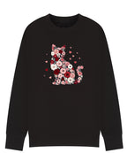 Floral Cat Sweatshirt, Cat Lover Jumper, Flower Kitty Design, Cozy Sweater, Gift for Cat Mum, Sizes S–5XL