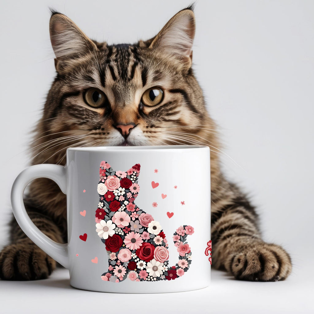 Floral Cat Mug, 'Floral Feral Fabulous' , Cat Lover Coffee Cup, Gift for Cat Mum