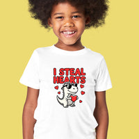I Steal Hearts Kids T-Shirt | Cute Valentine Dinosaur Shirt | Boys & Girls Tee | Matching Family Outfit | Toddler to Adult Sizes