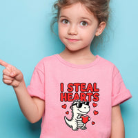 I Steal Hearts Kids T-Shirt | Cute Valentine Dinosaur Shirt | Boys & Girls Tee | Matching Family Outfit | Toddler to Adult Sizes