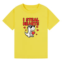 I Steal Hearts Kids T-Shirt | Cute Valentine Dinosaur Shirt | Boys & Girls Tee | Matching Family Outfit | Toddler to Adult Sizes