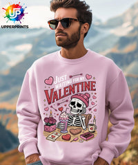 Funny Valentine's Sweatshirt - 'Just Waiting for My Valentine' Skeleton Graphic Tee, Perfect for Singles, Available in S to 5XL