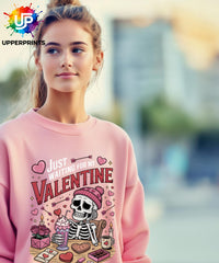 Funny Valentine's Sweatshirt - 'Just Waiting for My Valentine' Skeleton Graphic Tee, Perfect for Singles, Available in S to 5XL