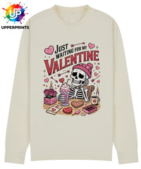 Funny Valentine's Sweatshirt - 'Just Waiting for My Valentine' Skeleton Graphic Tee, Perfect for Singles, Available in S to 5XL