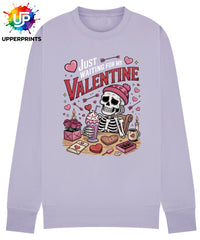 Funny Valentine's Sweatshirt - 'Just Waiting for My Valentine' Skeleton Graphic Tee, Perfect for Singles, Available in S to 5XL