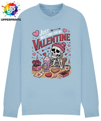 Funny Valentine's Sweatshirt - 'Just Waiting for My Valentine' Skeleton Graphic Tee, Perfect for Singles, Available in S to 5XL