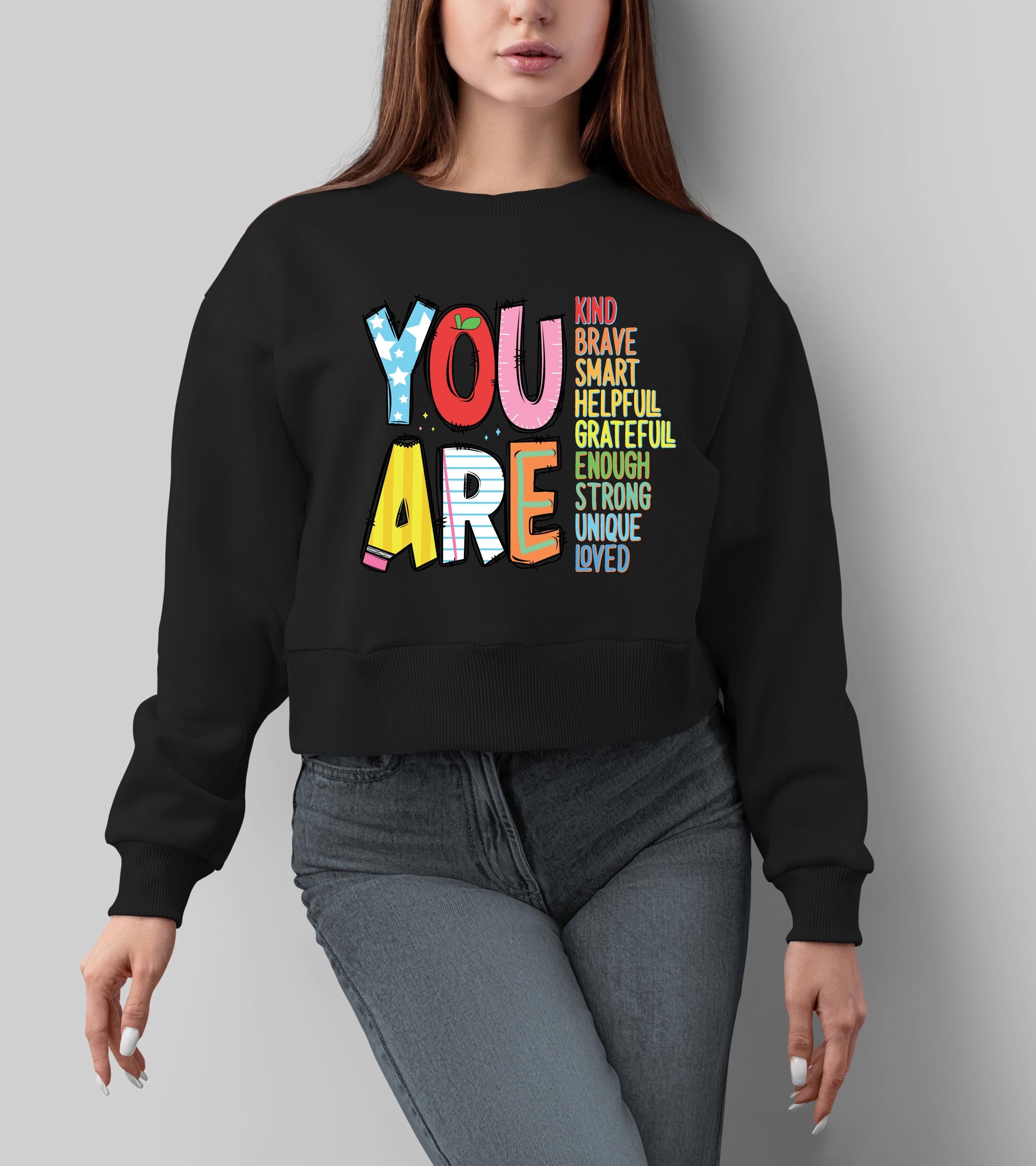 You Are Enough Affirmation Sweatshirt | Positive Message Jumper for Kids | Teacher & Mom Encouragement Top | Kindness Confidence Gift