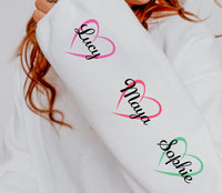 This Mummy Wears Her Heart on Her Sleeve – Personalised Mum Sweatshirt – Custom Names – Mother’s Day Gift