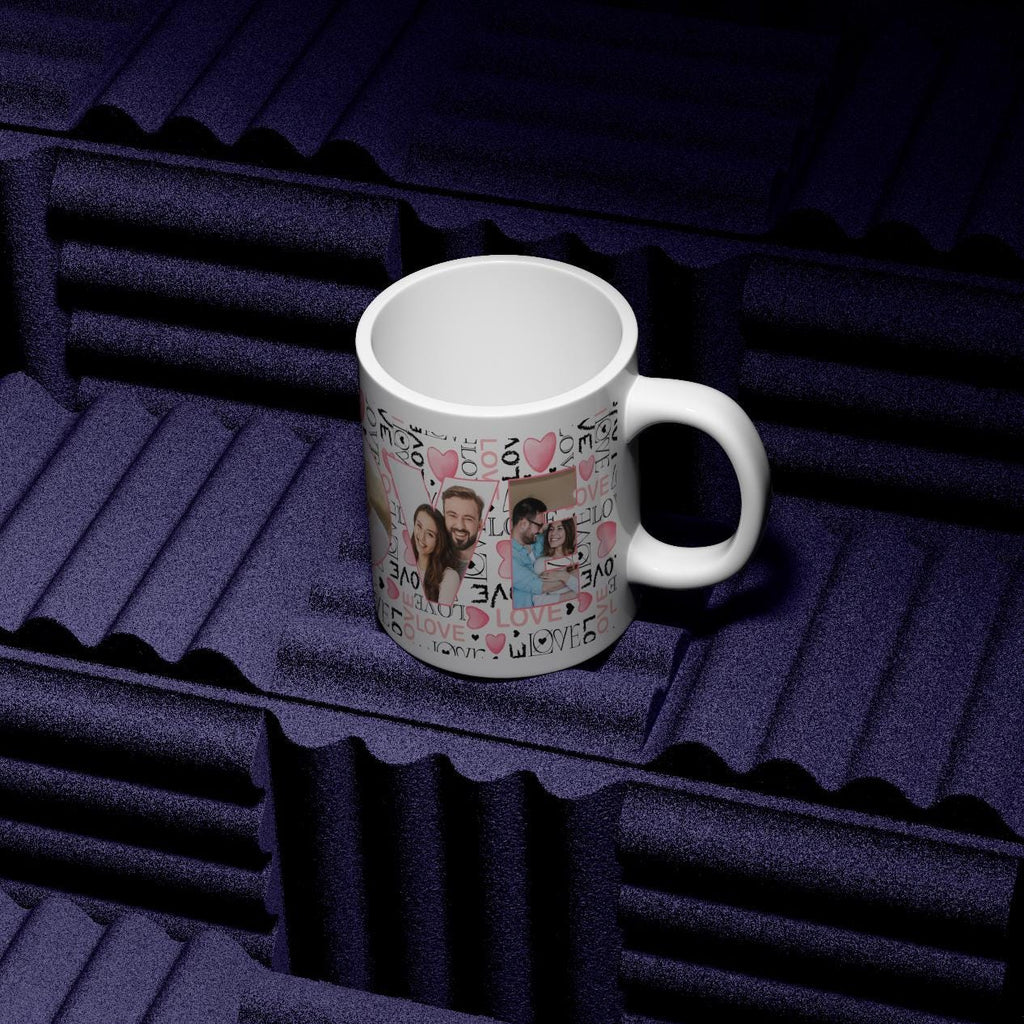 Personalised Valentine Photo Mug – Custom LOVE Mug with 4 Photos – Romantic Gift for Him or Her
