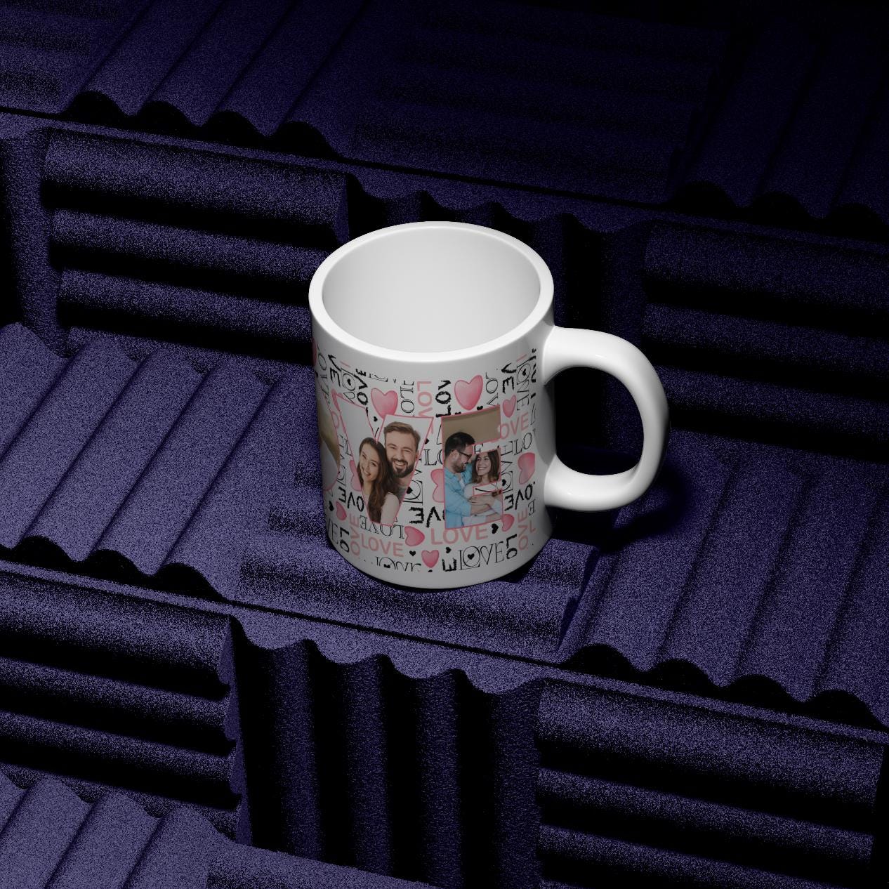 Personalised Valentine Photo Mug – Custom LOVE Mug with 4 Photos – Romantic Gift for Him or Her