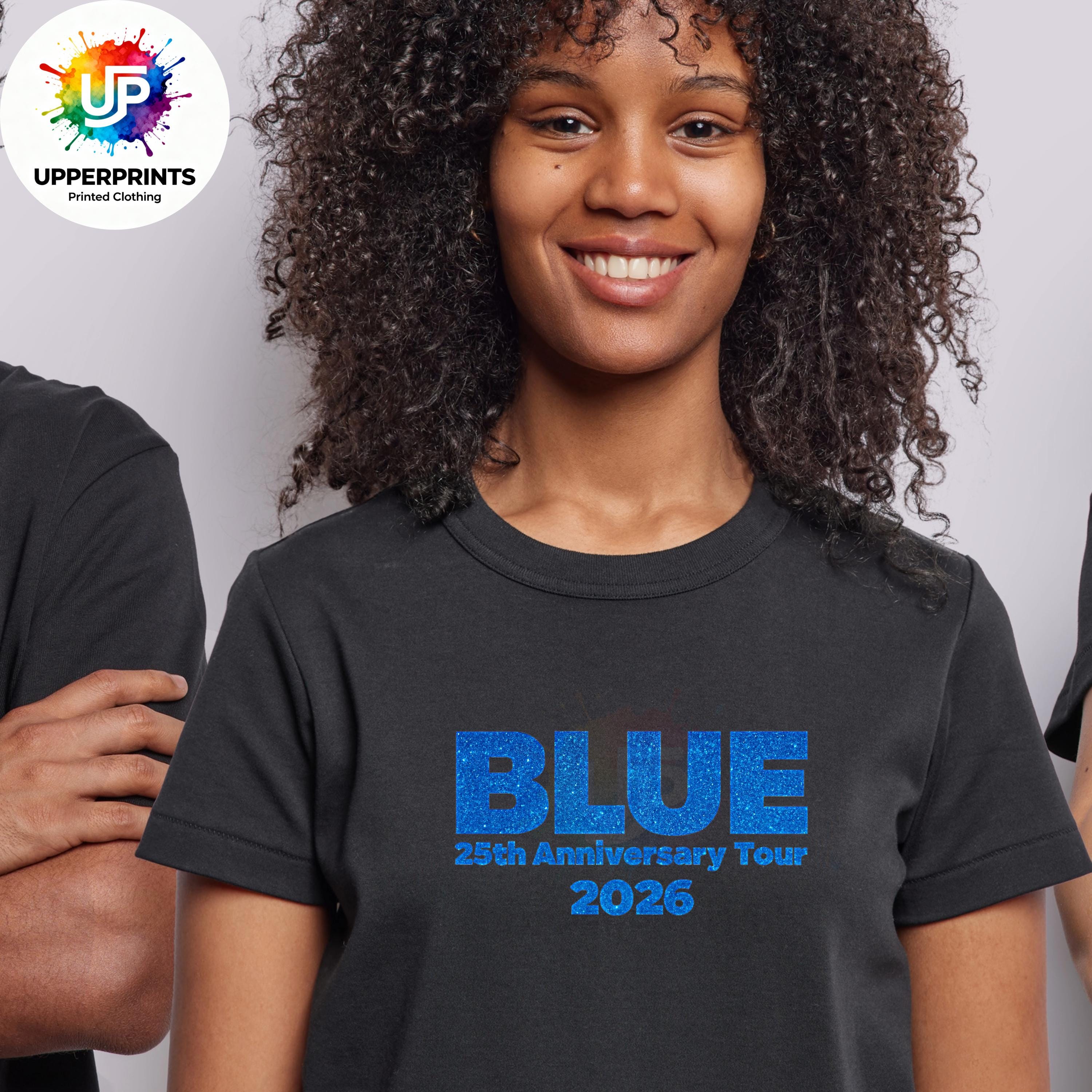 Blue 25th Anniversary Tour 2026 T-Shirt | Glitter Effect Print, Plus Size