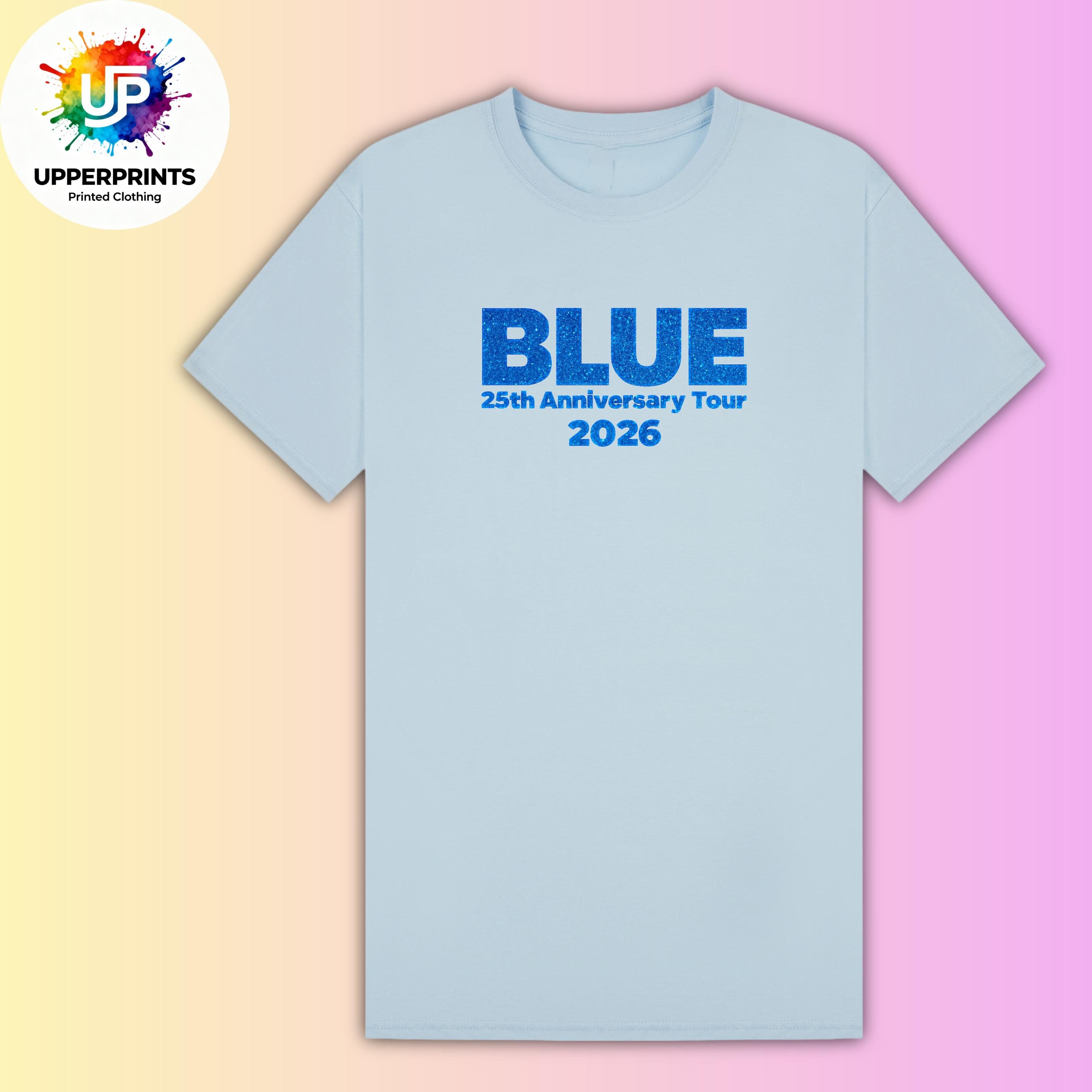 Blue 25th Anniversary Tour 2026 T-Shirt | Glitter Effect Print, Plus Size