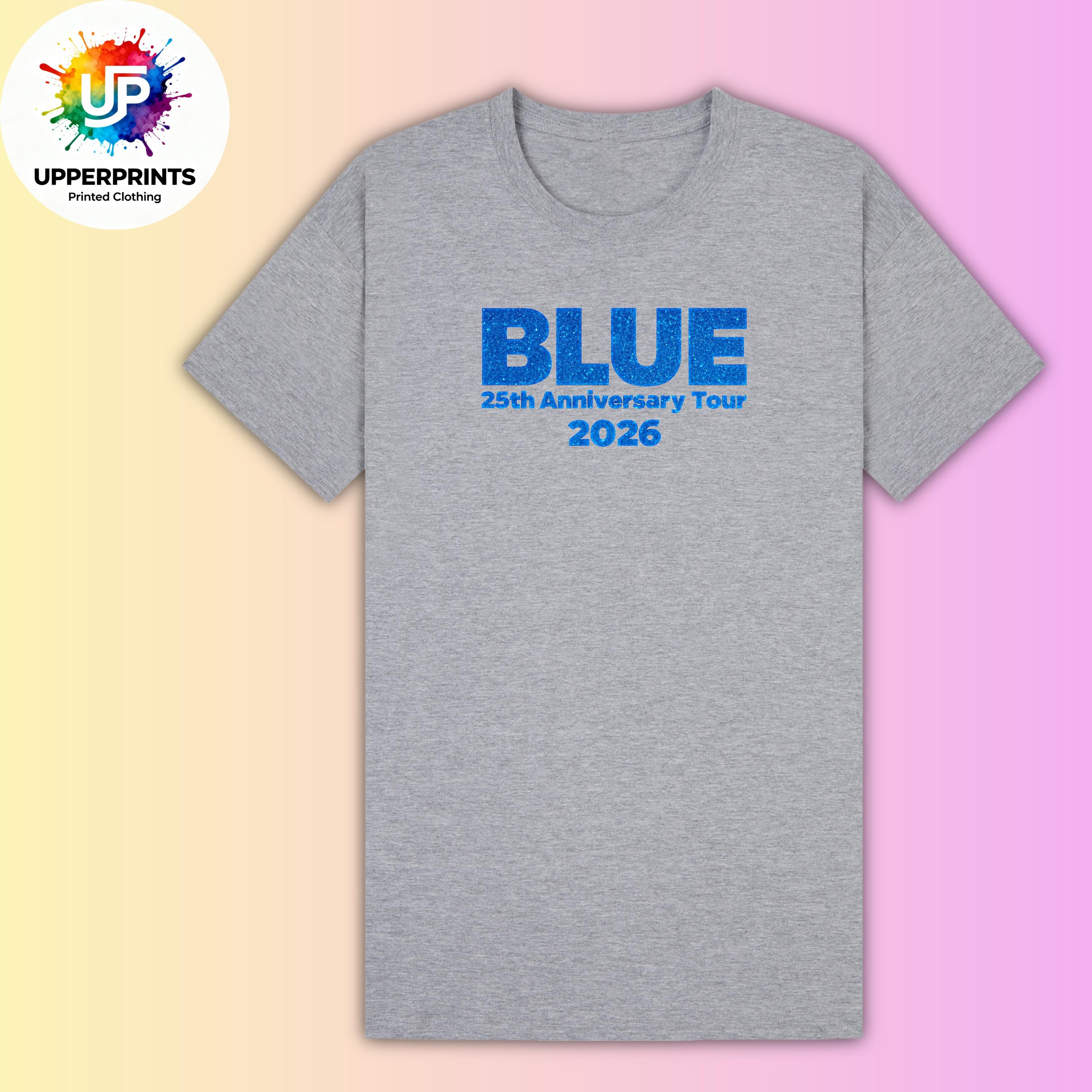Blue 25th Anniversary Tour 2026 T-Shirt | Glitter Effect Print, Plus Size