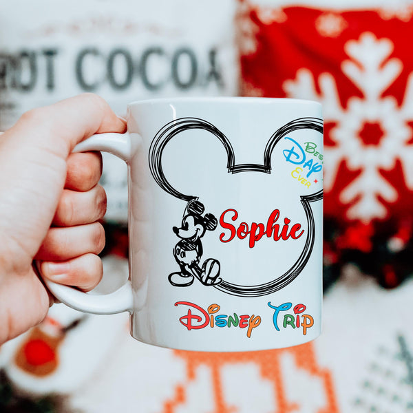 Personalised Disney Trip Mug | Custom Name Disney Inspired Coffee Cup | Fan Made Gift