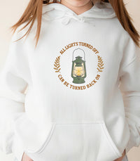 Noah Kahan Inspired hoodie | 'All Lights Turned Off Can Be Turned Back On' Lantern Hood | Sleeve detail