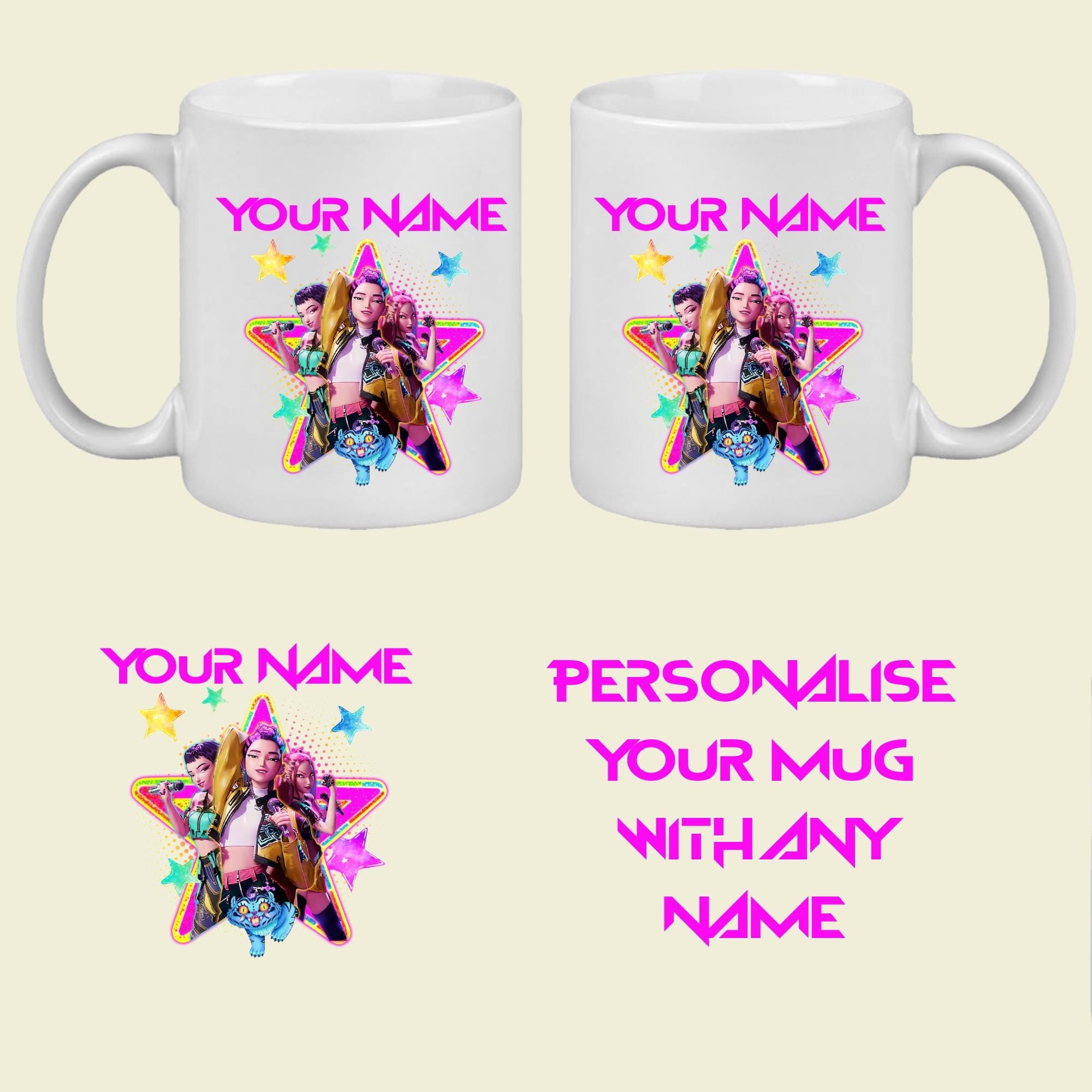Custom K-Pop Demon Hunters Mug Huntrix Inspired | Personalised name cup | K-Pop Anime | Kids Gift