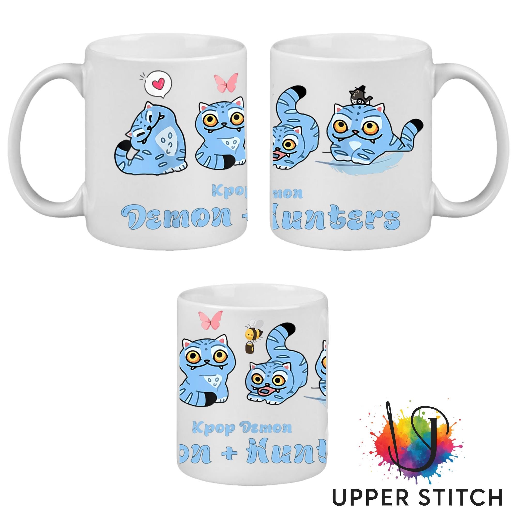 Kpop Demon Hunters Derpy tiger Mug – Blue cat 11oz cup for anime Fans & Cat Lovers