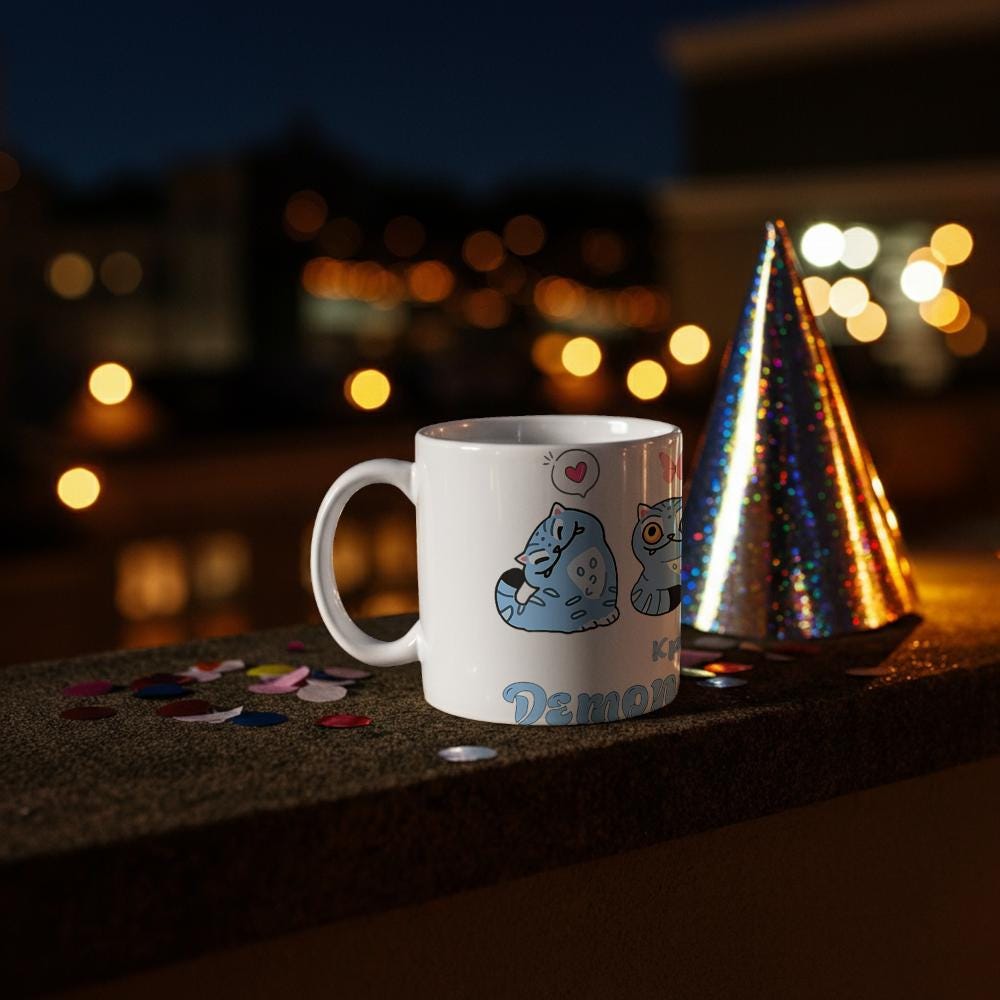 Kpop Demon Hunters Derpy tiger Mug – Blue cat 11oz cup for anime Fans & Cat Lovers