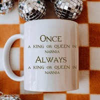 Narnia Inspired Mug | Aslan & Lamppost Design | "Once a King or Queen in Narnia" Quote | Gift for Book Lovers